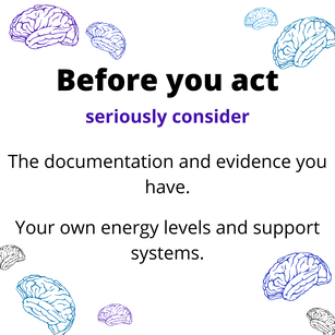 Before you act, seriously consider the documentation and evidence you have and your own energy levels and support systems.
